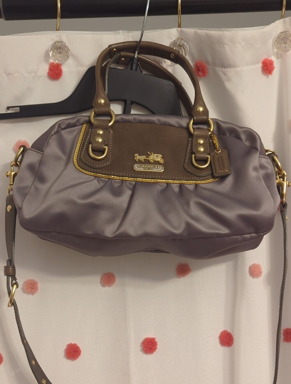 Coach Satin Satchel in Lavender with Brown Trim